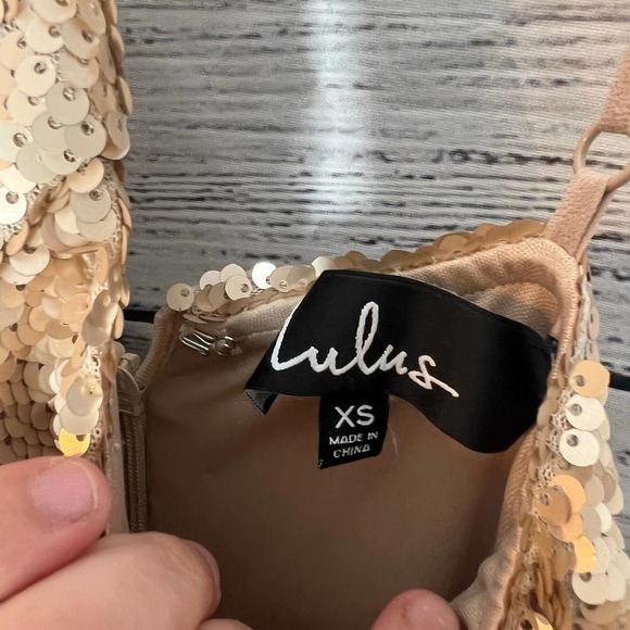 Lulu's Champagne Sequin Maxi Halter Bridal Dress Formal XS - Picture 3 of 4